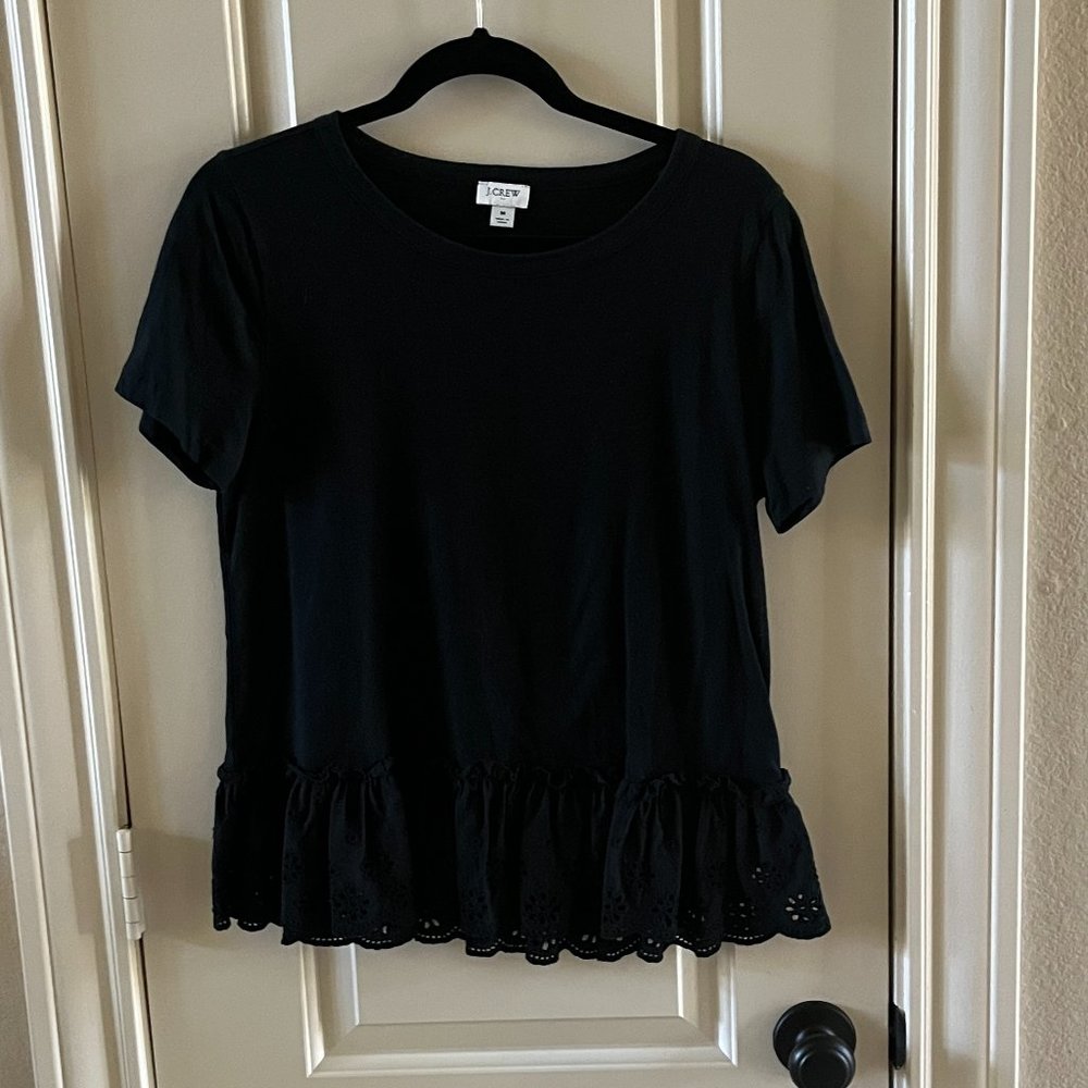 J. Crew Black Top with Eyelet Ruffle - Size M